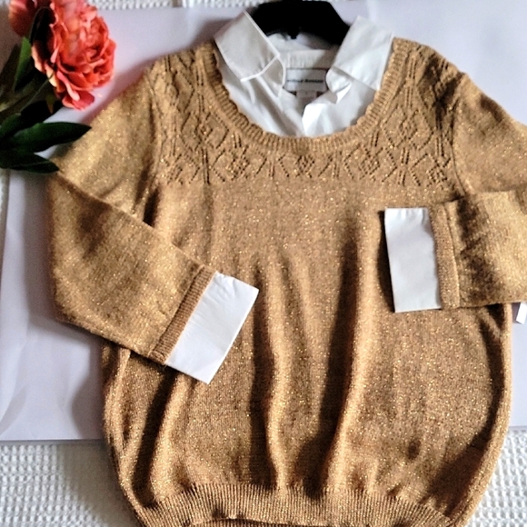 Alfred Dunner Gold Sweater with White Accents - Picture 1 of 7